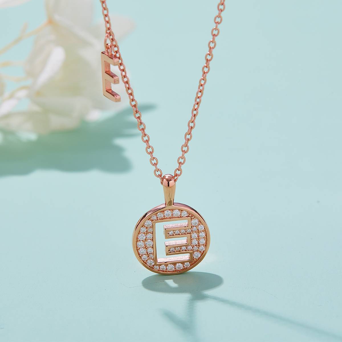 E-style pendant S925 silver plated rose gold Moissanite light luxury letter necklace